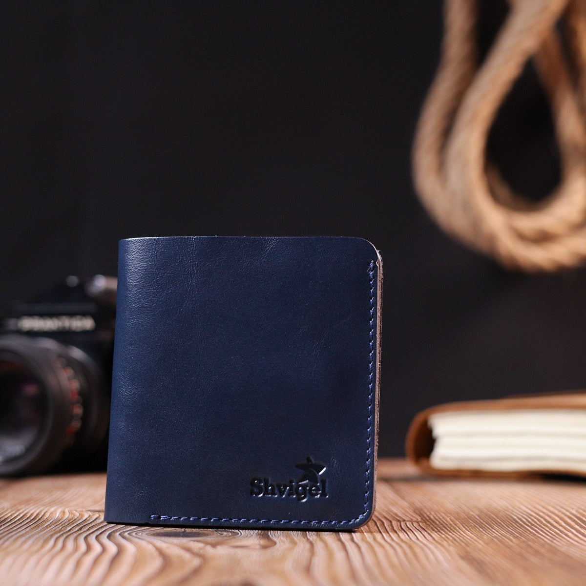 Comfortable Leather Wallet SHVIGEL 16611 Blue - Natural Leather, Ukrainian Design