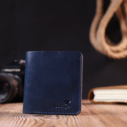 Comfortable Leather Wallet SHVIGEL 16611 Blue - Natural Leather, Ukrainian Design