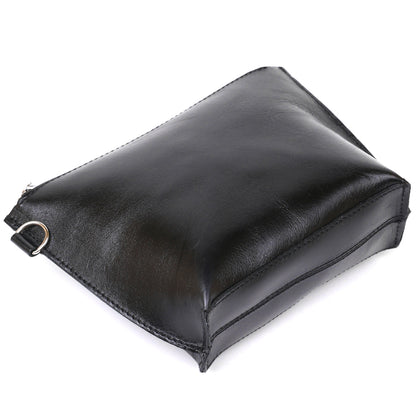 Comfortable Leather Cosmetic Bag SHVIGEL 16409 Black Natural Leather, Made in Ukraine