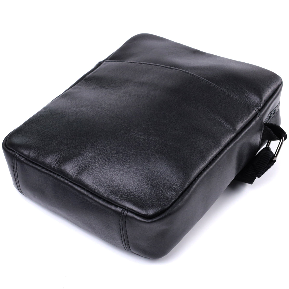Adjustable Crossbody Bag SHVIGEL 22849 Black Glossy Genuine Leather for Men