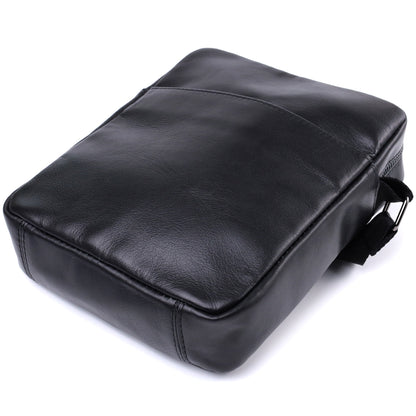 Adjustable Crossbody Bag SHVIGEL 22849 Black Glossy Genuine Leather for Men