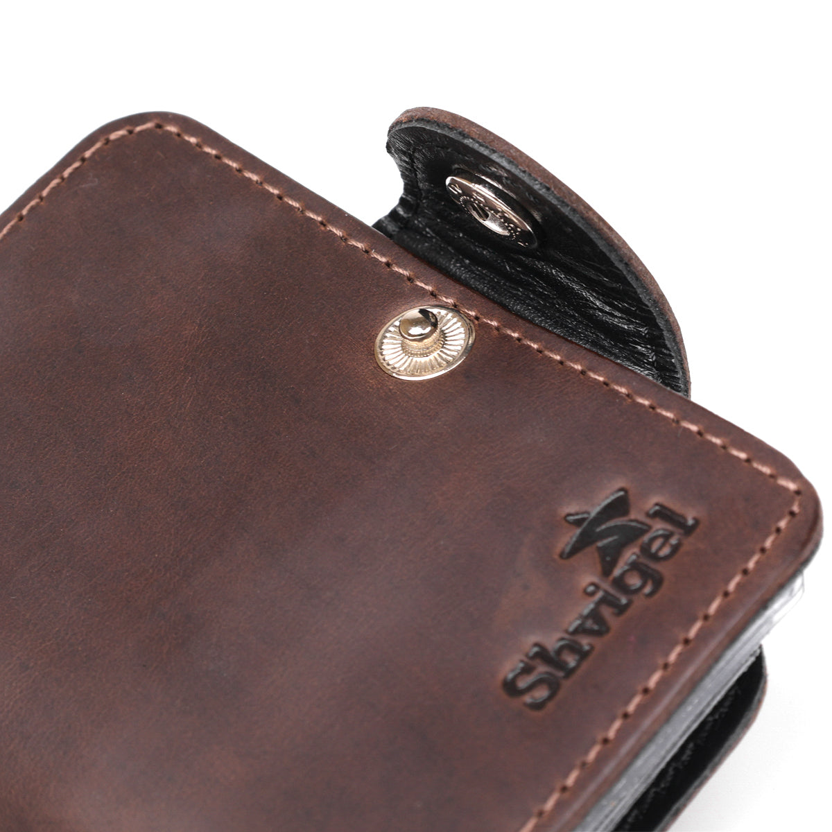 Vertical Business Card Holder SHVIGEL 13908 Leather Brown Natural Skin for Business Cards