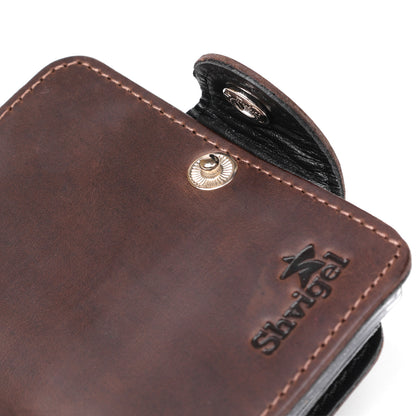 Vertical Business Card Holder SHVIGEL 13908 Leather Brown Natural Skin for Business Cards