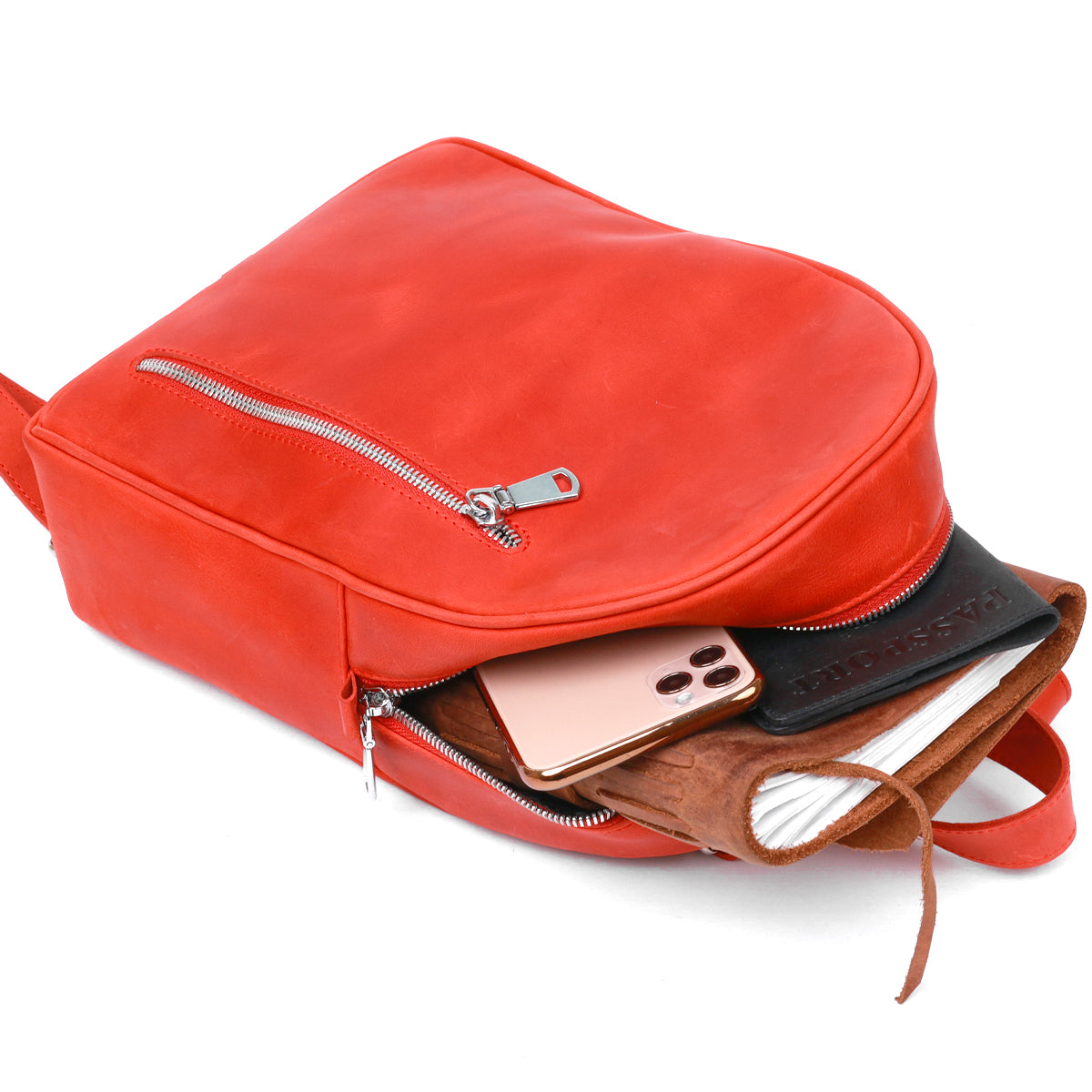 Vintage Leather Women's Backpack by SHVIGEL 16327 in Red - Made in Ukraine, Genuine Leather