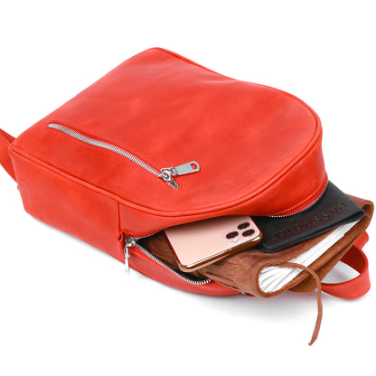 Vintage Leather Women's Backpack by SHVIGEL 16327 in Red - Made in Ukraine, Genuine Leather