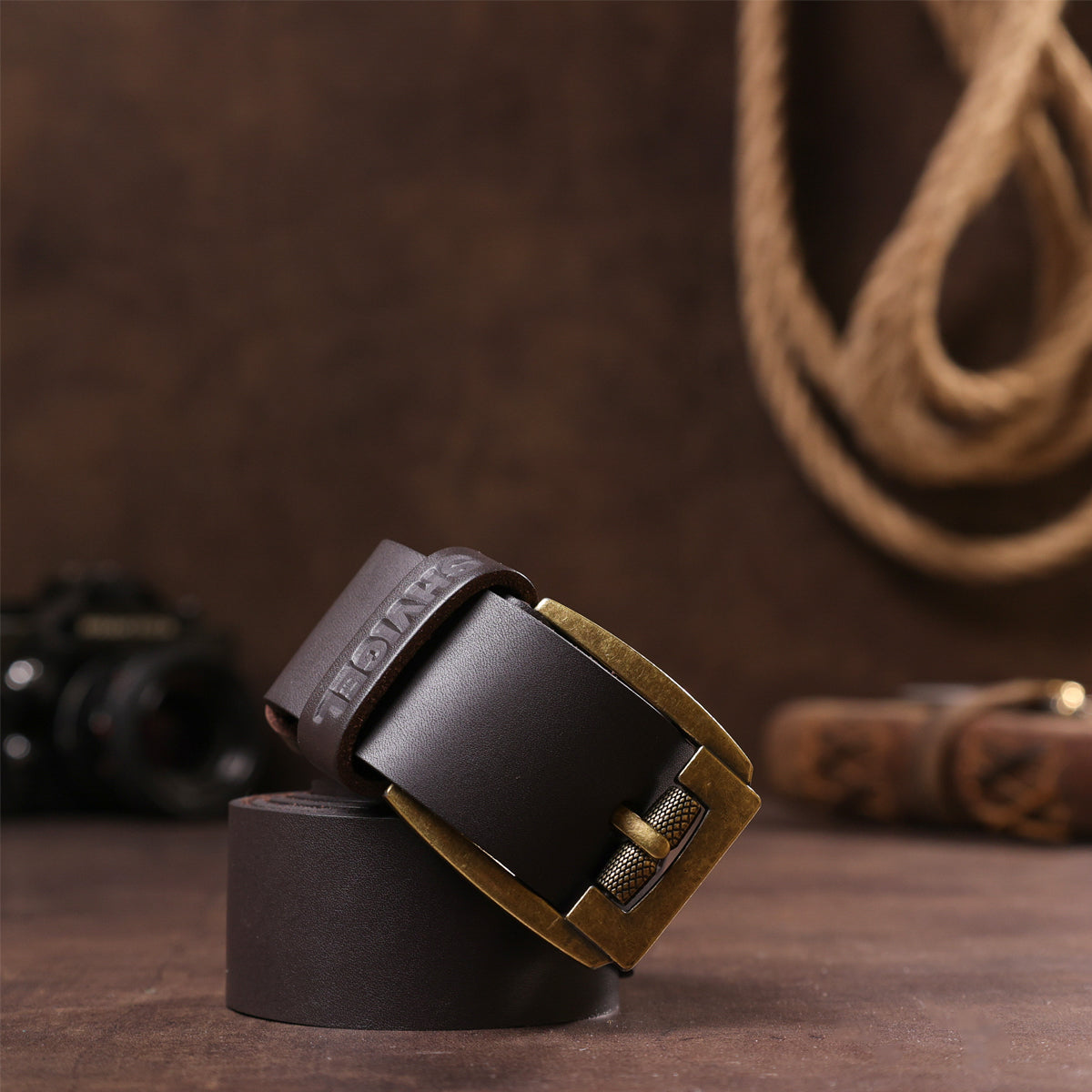 Men's Leather Belt by SHVIGEL 00023 Brown - Genuine Leather from Ukraine