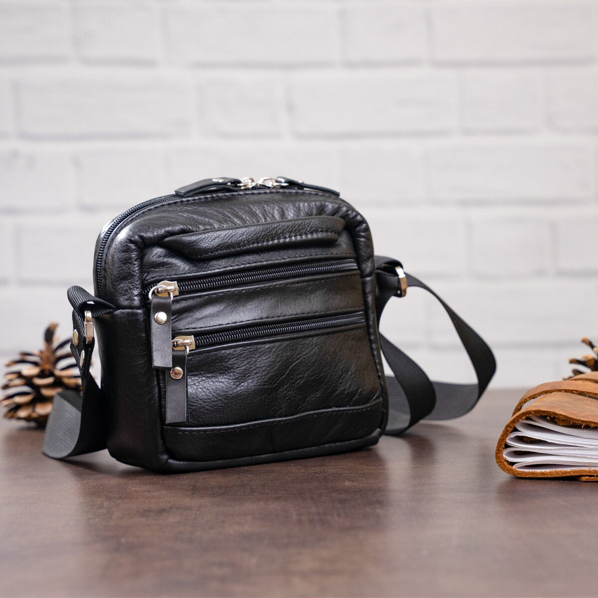 Men's Leather Bag SHVIGEL 15213 Black Genuine Leather Handmade from Ukraine