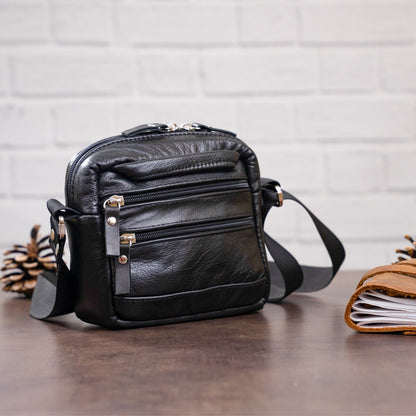 Men's Leather Bag SHVIGEL 15213 Black Genuine Leather Handmade from Ukraine