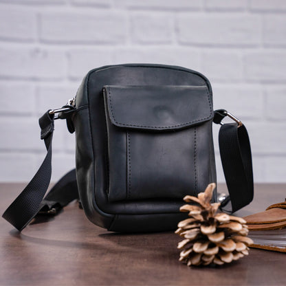 Vintage Leather Bag SHVIGEL 11076 Black Natural Leather Made in Ukraine