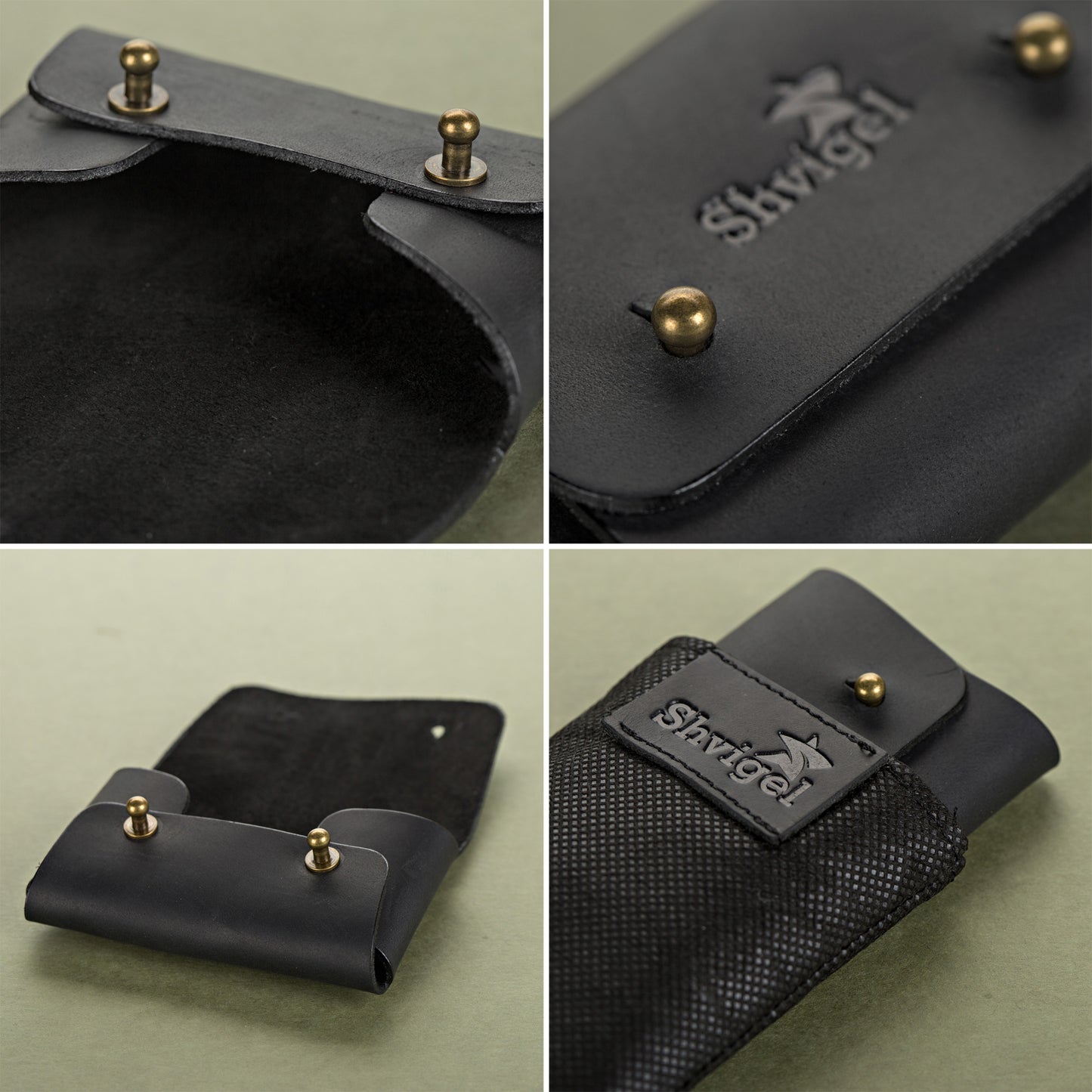 Business Card Holder SHVIGEL 16159 Black Vintage Natural Leather Made in Ukraine