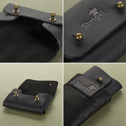 Business Card Holder SHVIGEL 16159 Black Vintage Natural Leather Made in Ukraine