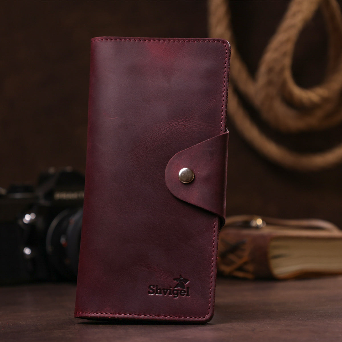 Women's Vintage Leather Wallet SHVIGEL 16166 Burgundy Natural Leather Design