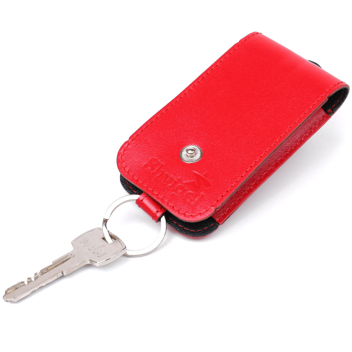 Compact Leather Key Holder with Strap SHVIGEL 13987 Red - Natural Leather, Key Storage Solution