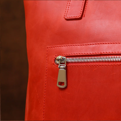 Vintage Bright Red Leather Bag by SHVIGEL 16348 – Made in Ukraine, Genuine Leather