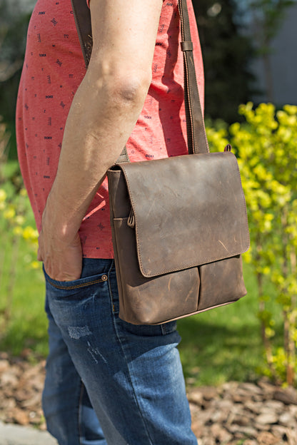 Vintage Leather Bag SHVIGEL 00998 Brown Natural Leather, Made in Ukraine