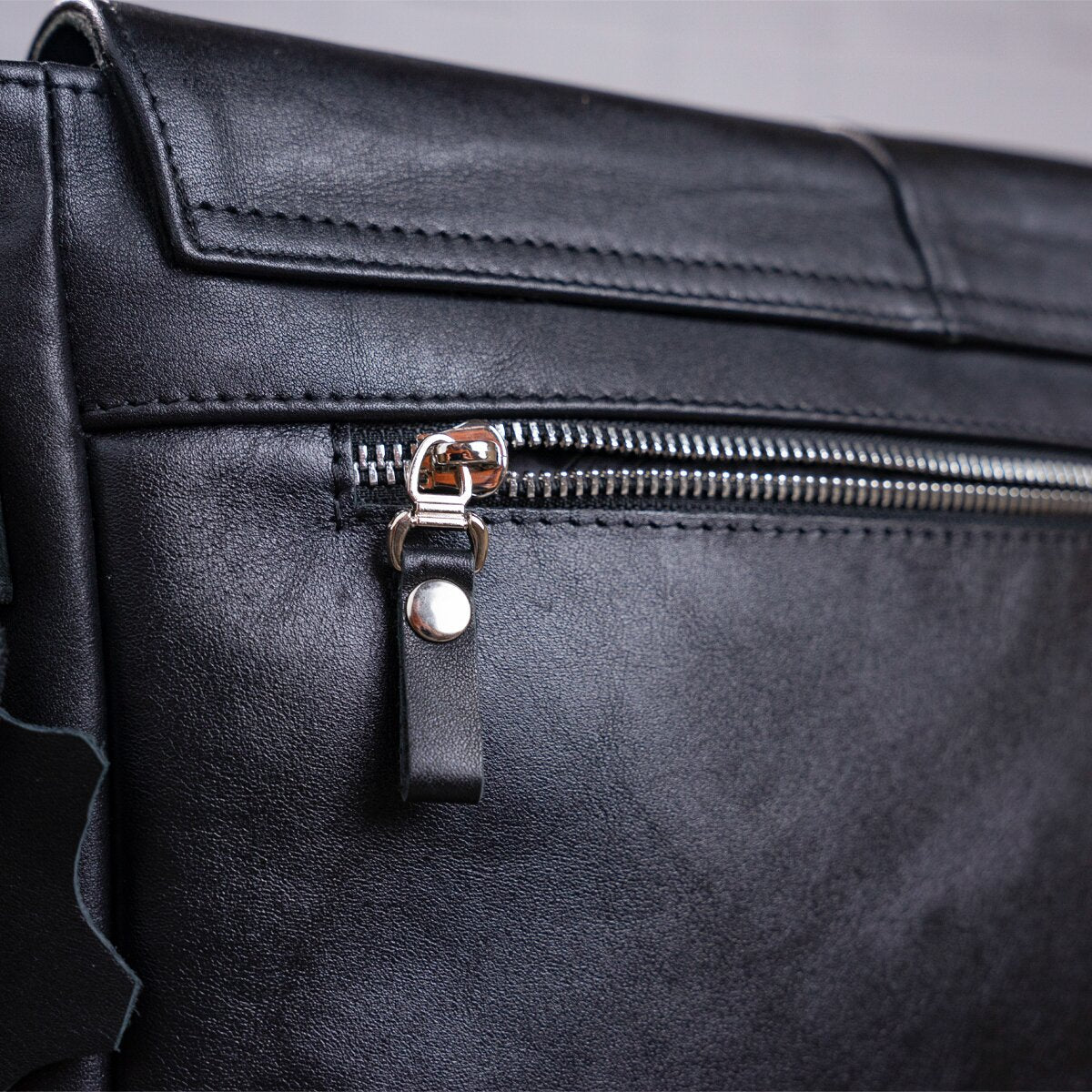 Leather Bag SHVIGEL 00858 Black Natural Leather Handmade in Ukraine
