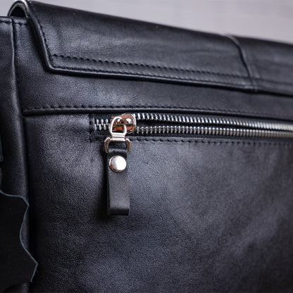 Leather Bag SHVIGEL 00858 Black Natural Leather Handmade in Ukraine