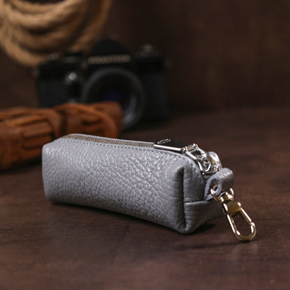 Fashionable Leather Keychain SHVIGEL 16543 Gray Natural Leather, Key Holder