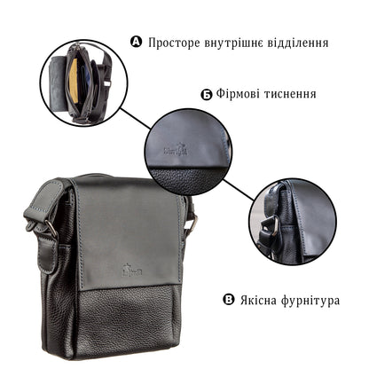 Men's Leather Combo Bag SHVIGEL 11174 Black Natural Leather Durable Design