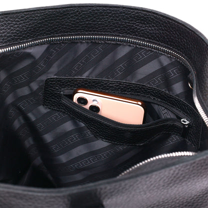 Leather Universal Women's Bag SHVIGEL 16354 Black - Natural Leather, Ukrainian Craftsmanship