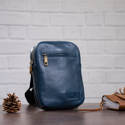 Men's Leather Bag SHVIGEL 19105 Blue Natural Leather Handmade in Ukraine