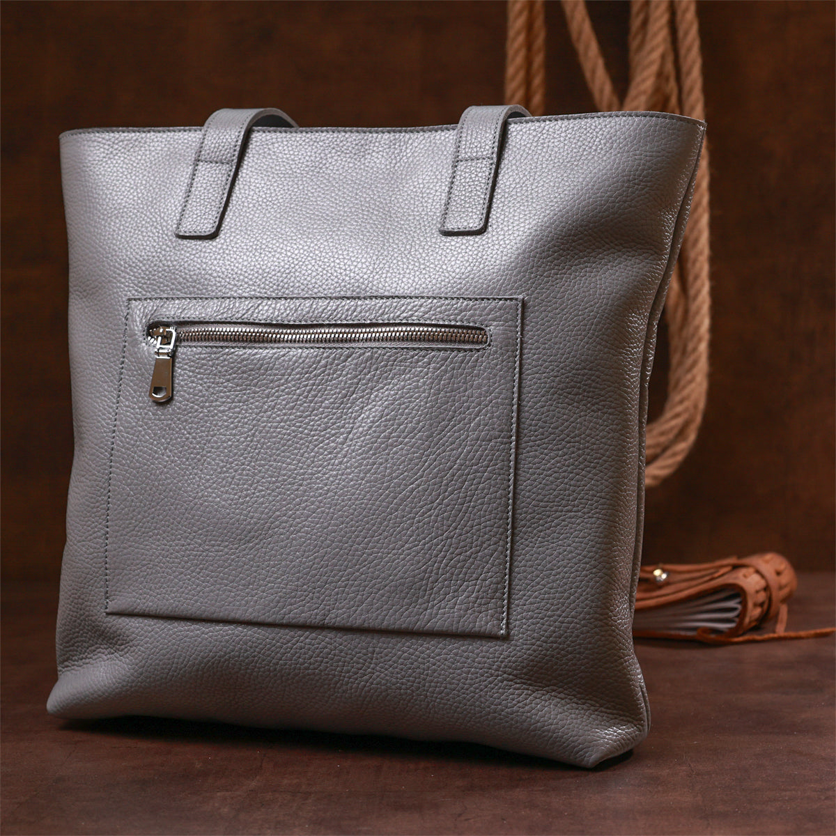 Leather Women's Shopper Bag SHVIGEL 16360 Grey Made in Ukraine Natural Leather