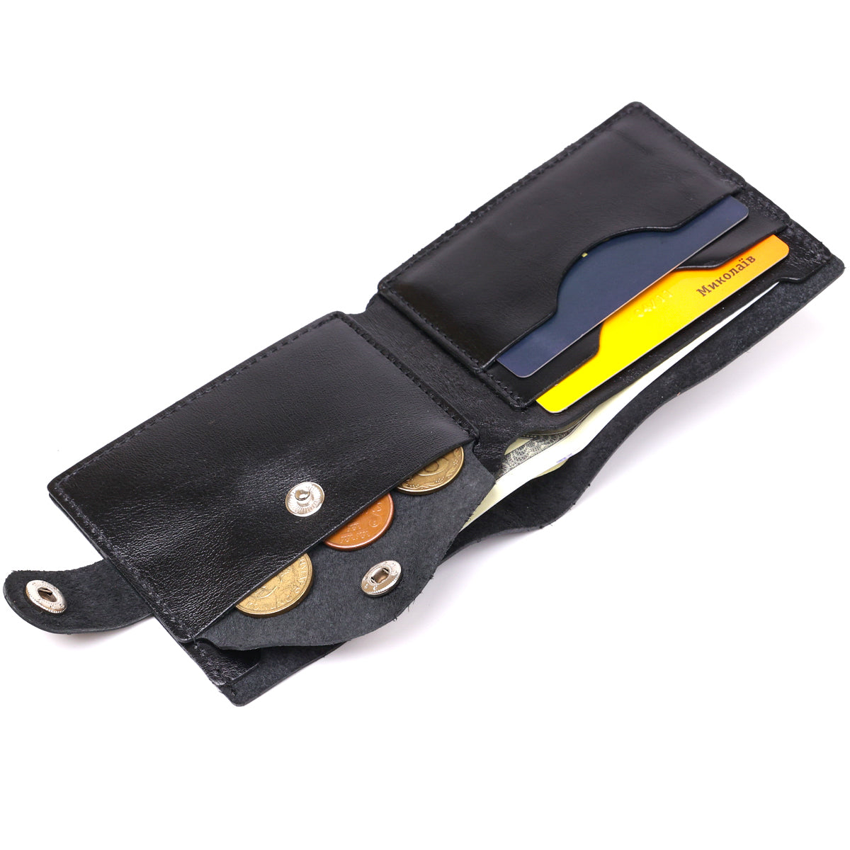 Leather Men's Wallet SHVIGEL 16439 Black Genuine Leather Handmade in Ukraine
