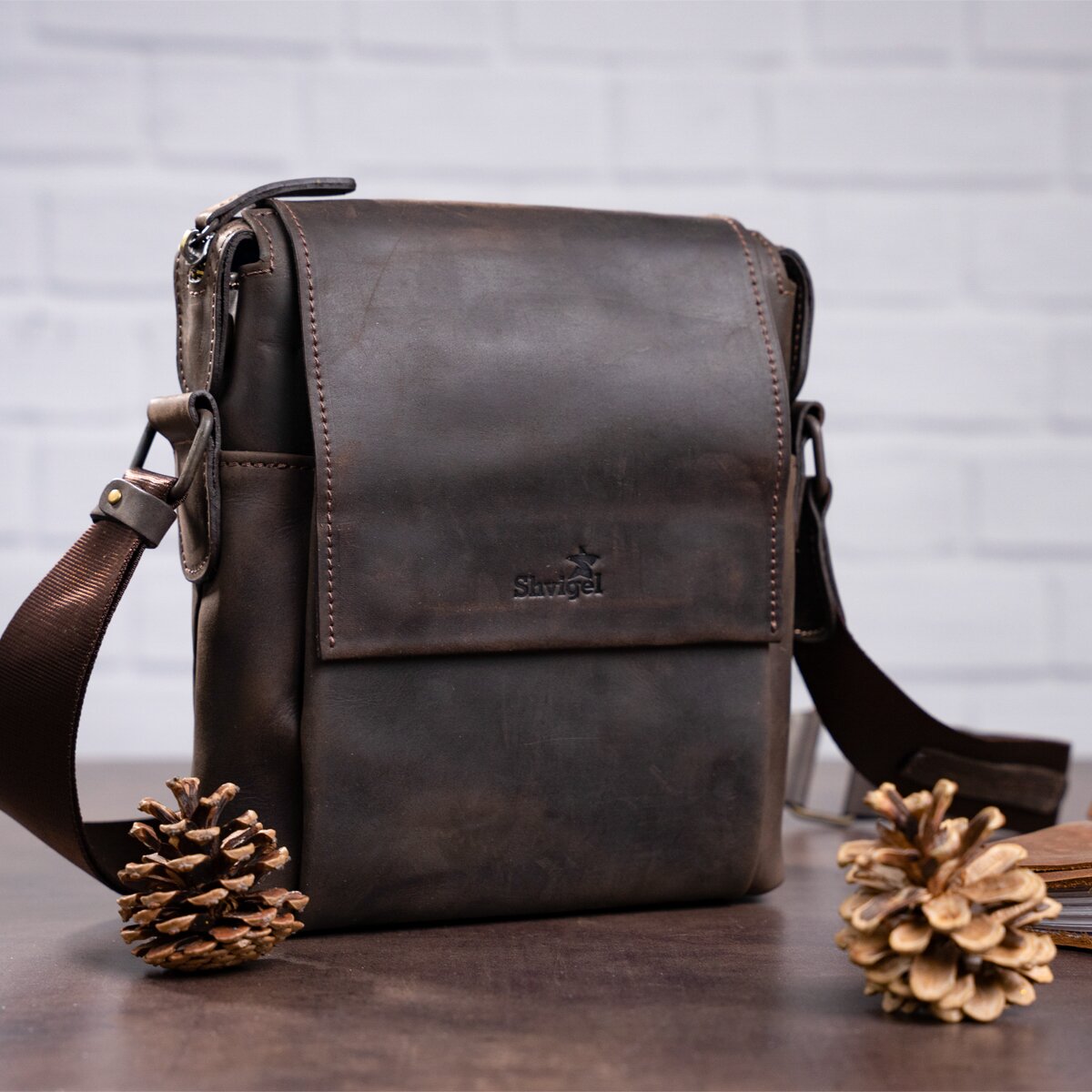 Leather Men's Bag SHVIGEL 11093 Brown Made in Ukraine, Natural Leather Quality