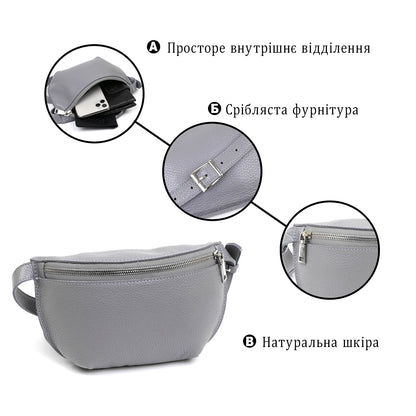 Original Women's Leather Banana Bag SHVIGEL 16379 Grey Natural Leather Stylish Design