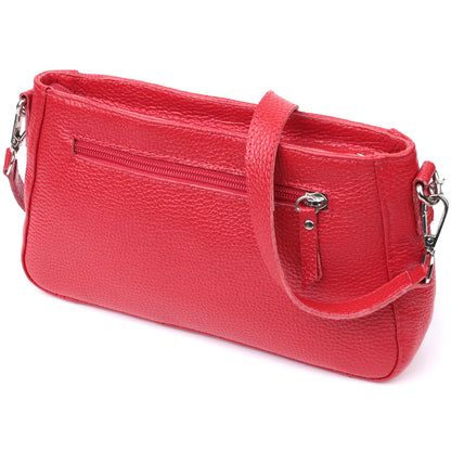 Bright Baguette Bag with Chain and Detachable Strap, SHVIGEL 22836, Red, Natural Leather