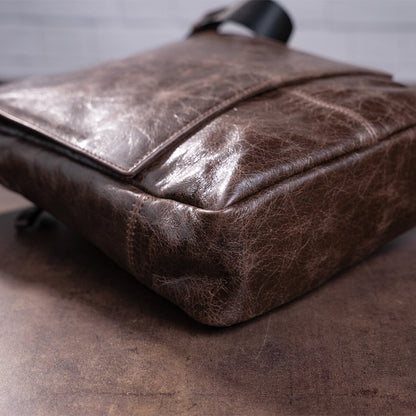 Leather Bag SHVIGEL 00796 Brown Natural Leather Handmade in Ukraine