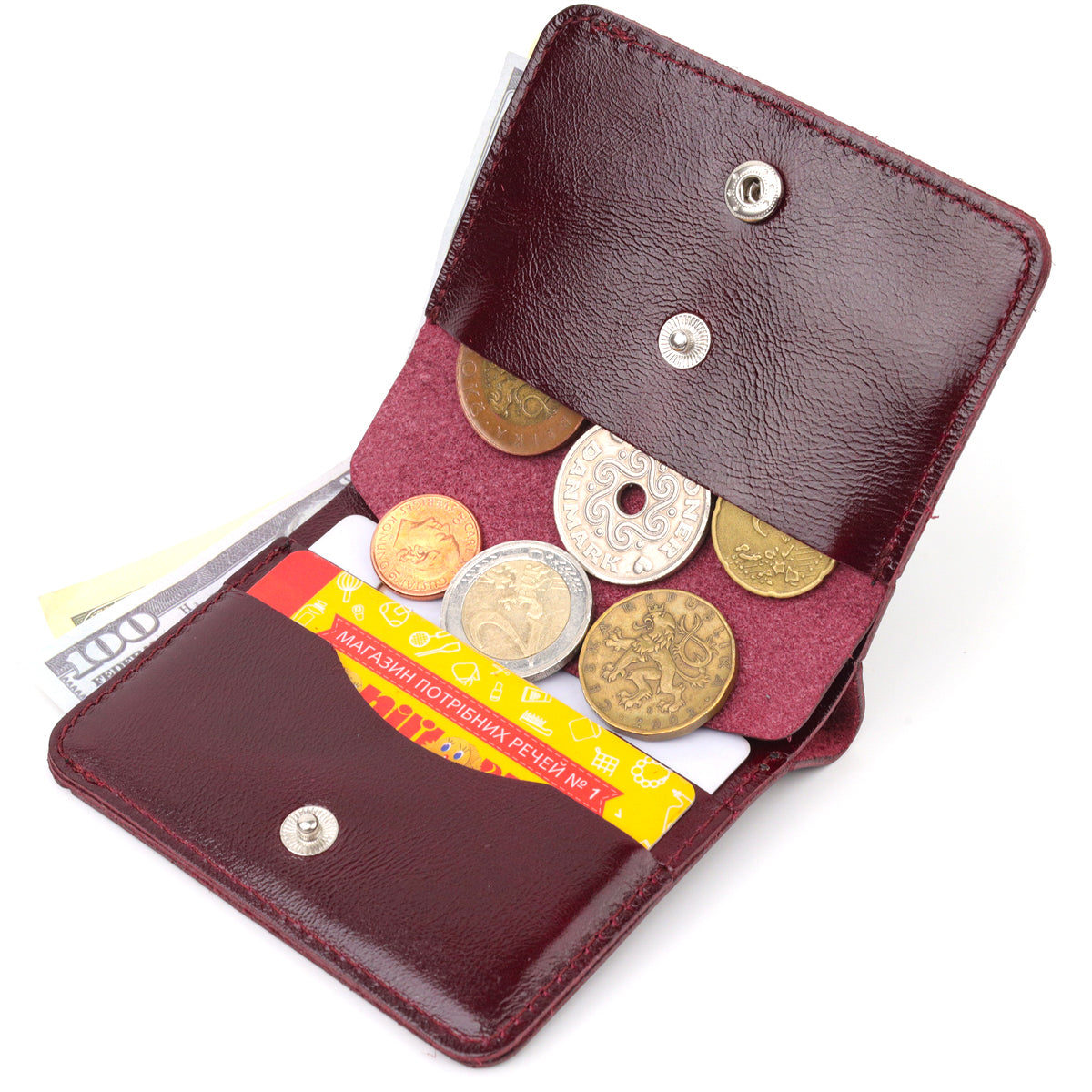 Women's Glossy Leather Wallet SHVIGEL 16609 Cherry Red Natural Leather