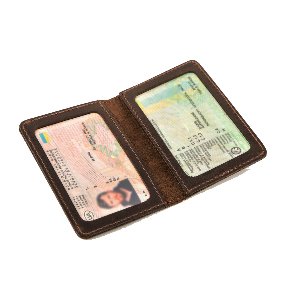 Leather Driver's License and ID Holder SHVIGEL 13964 Dark Brown Natural Leather, Made in Ukraine