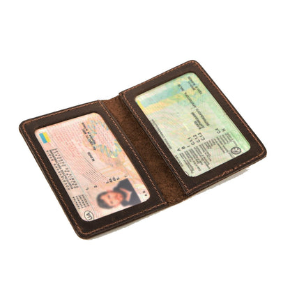 Leather Driver's License and ID Holder SHVIGEL 13964 Dark Brown Natural Leather, Made in Ukraine