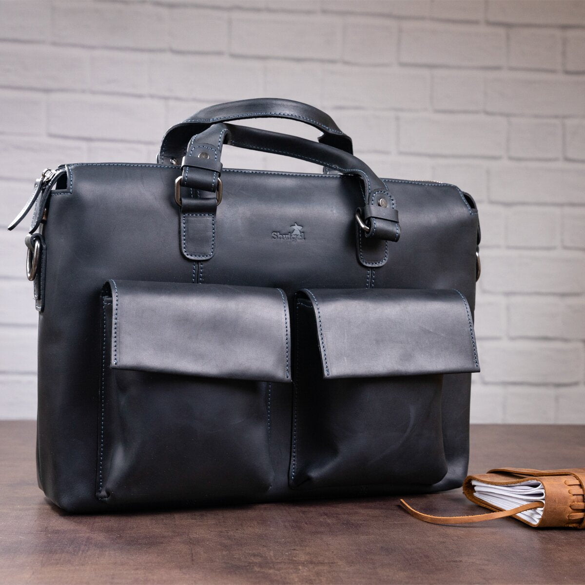Leather Laptop Bag SHVIGEL 11111 Black Genuine Leather Made in Ukraine