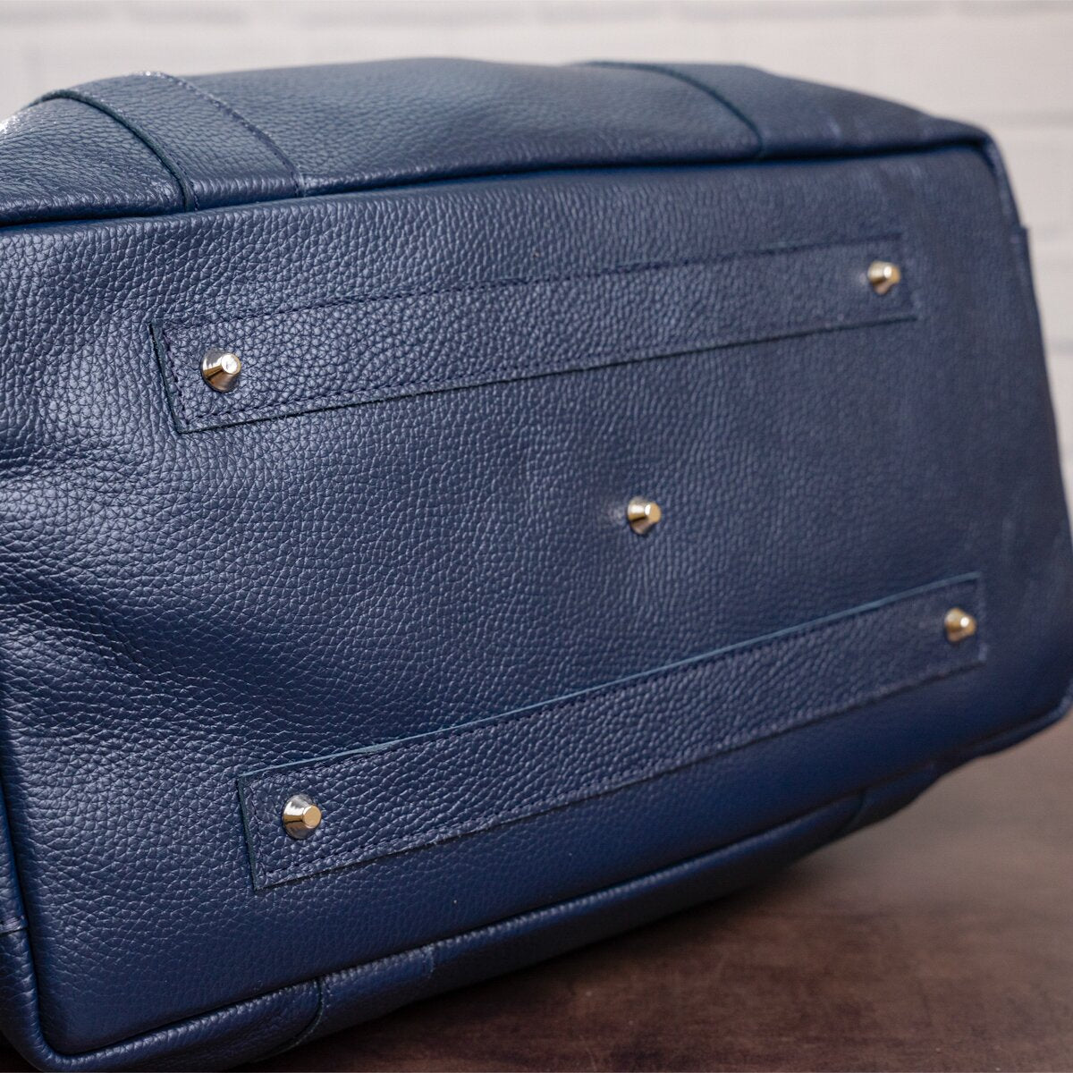 Travel Bag SHVIGEL 00888 Blue Natural Leather Made in Ukraine, Stylish Design