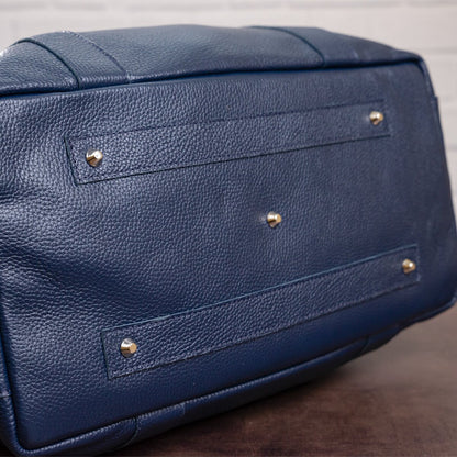 Travel Bag SHVIGEL 00888 Blue Natural Leather Made in Ukraine, Stylish Design