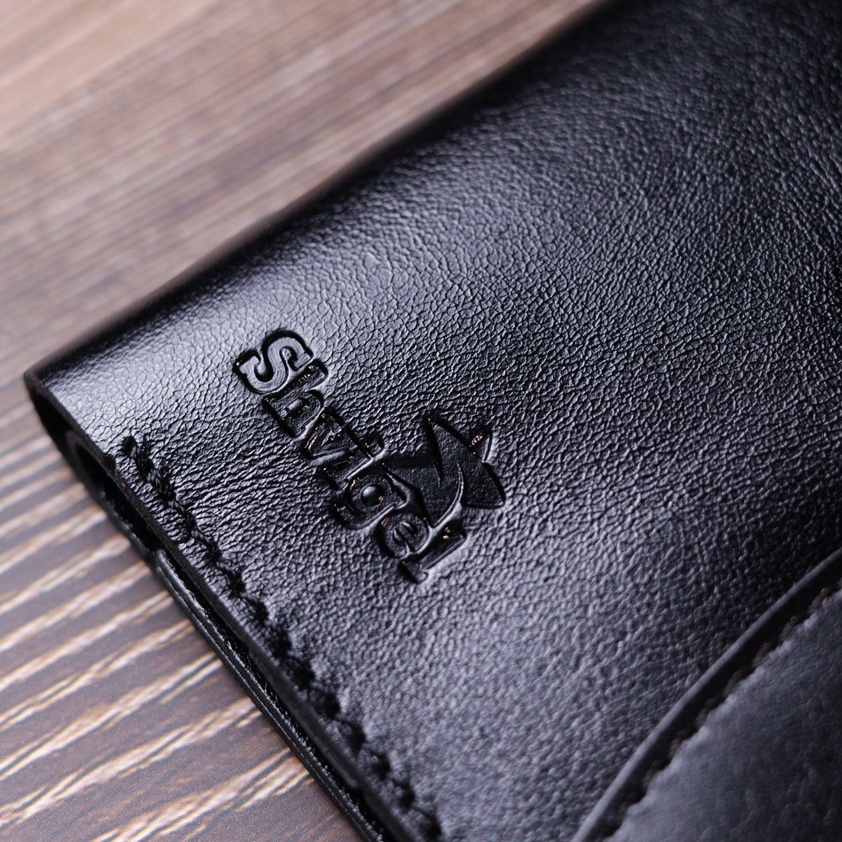 Men's Glossy Leather Wallet SHVIGEL 16617 Black Natural Leather Handmade