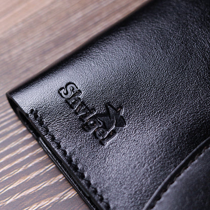 Men's Glossy Leather Wallet SHVIGEL 16617 Black Natural Leather Handmade