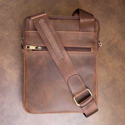 Men's Leather Tablet Bag SHVIGEL 11285 Brown with Two Compartments, Ukrainian Crafted