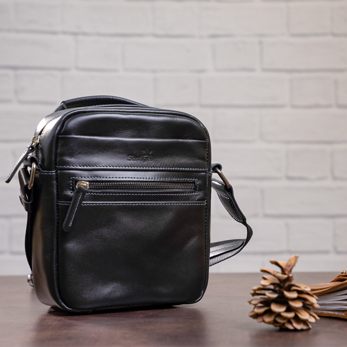Men's Leather Bag SHVIGEL 11088 Black Natural Leather Ukraine Made Quality