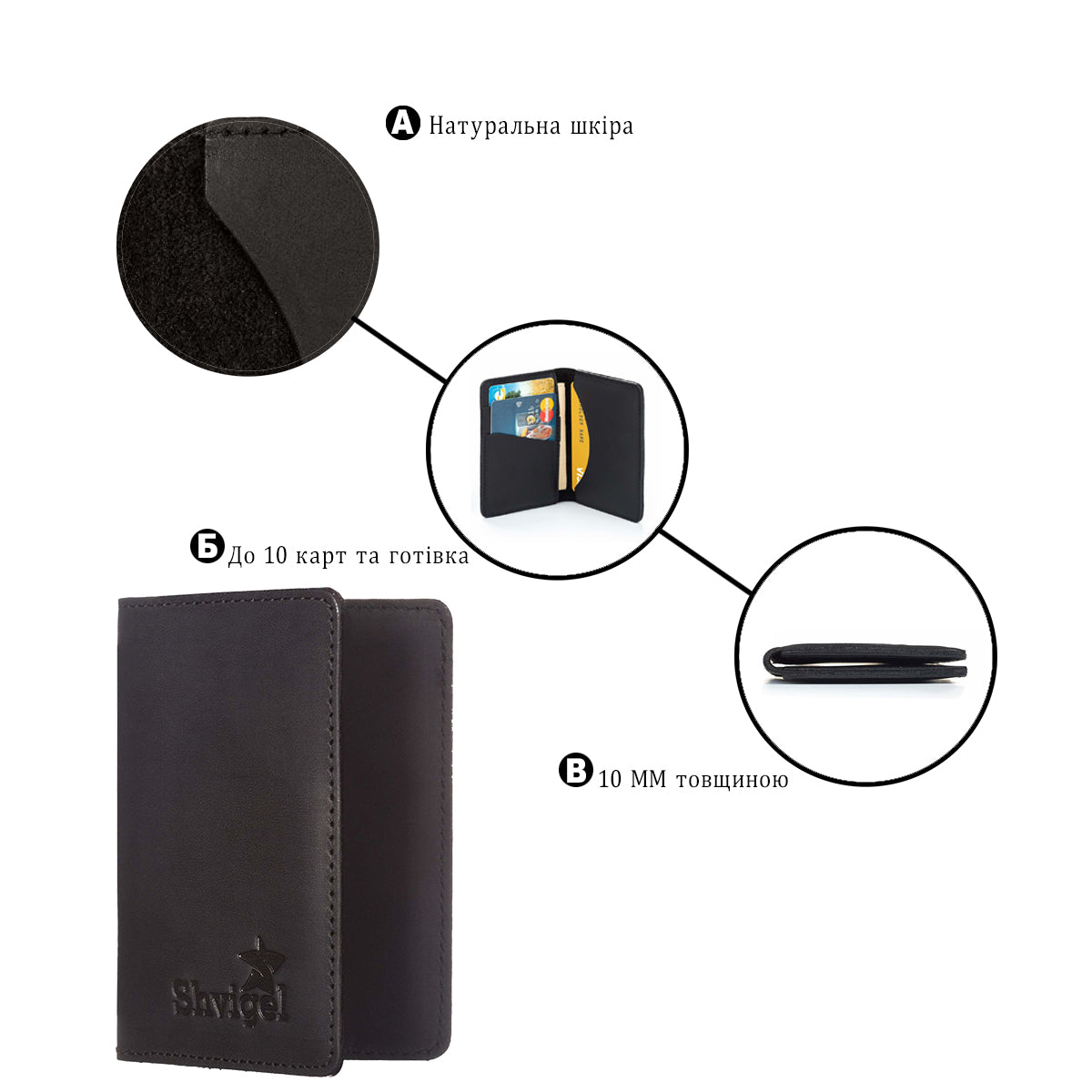 Business Card Holder SHVIGEL 00118 Black Genuine Leather for Visiting Cards