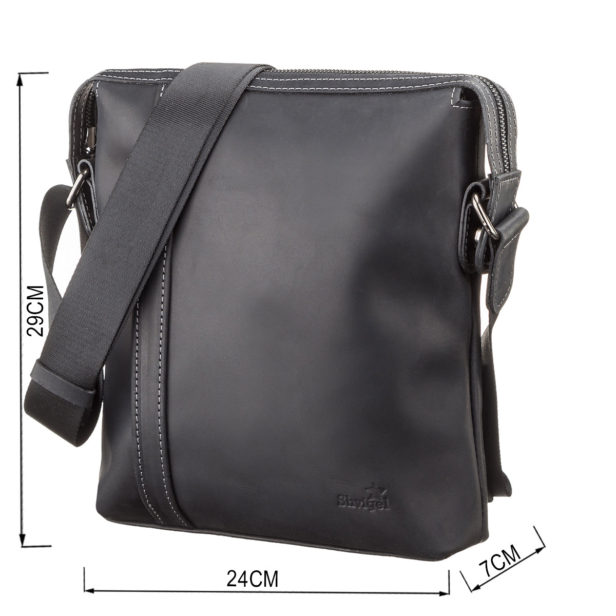 Men's Leather Bag SHVIGEL 11098 Black Natural Leather Made in Ukraine