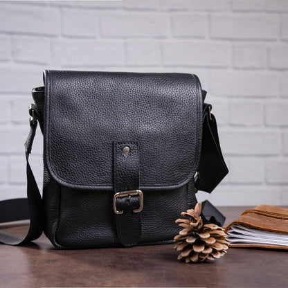 Leather Bag SHVIGEL 00853 Black Natural Leather Handmade in Ukraine