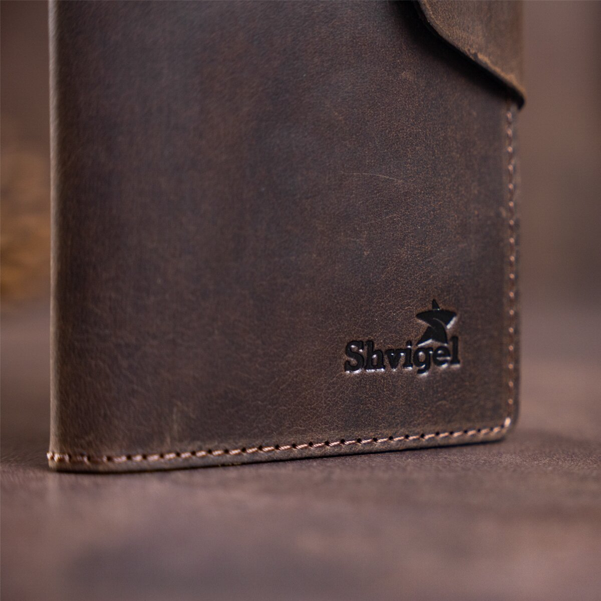 Men's Vintage Leather Wallet SHVIGEL 16169 Brown Natural Leather Craftsmanship