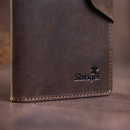 Men's Vintage Leather Wallet SHVIGEL 16169 Brown Natural Leather Craftsmanship