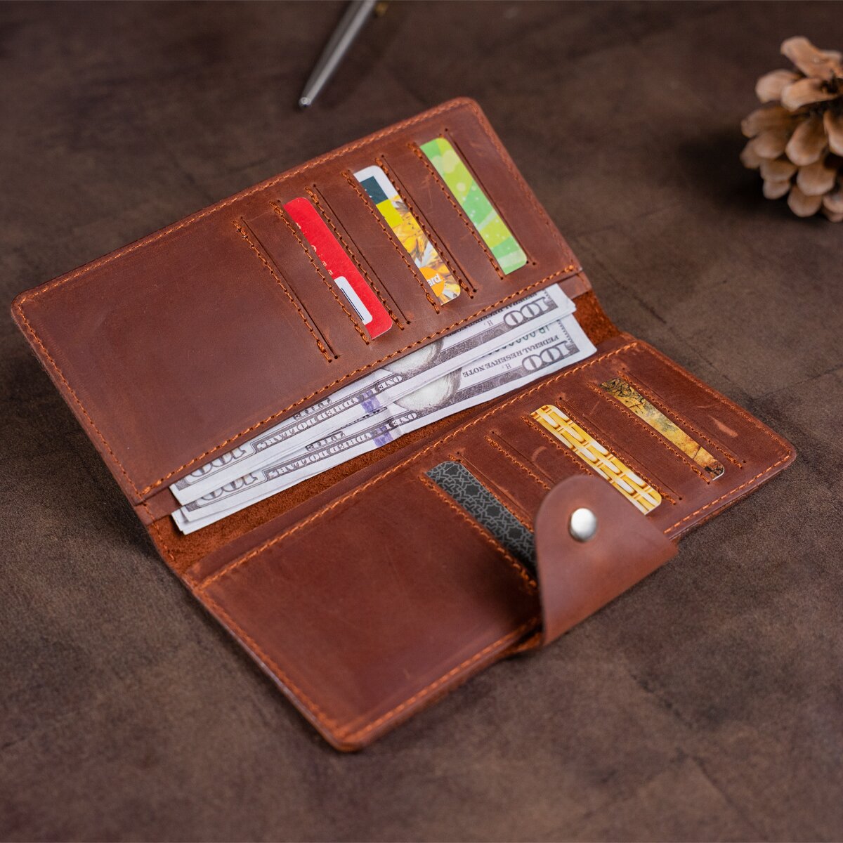 Men's Vintage Leather Wallet by SHVIGEL Model 16167 Brown Natural Leather