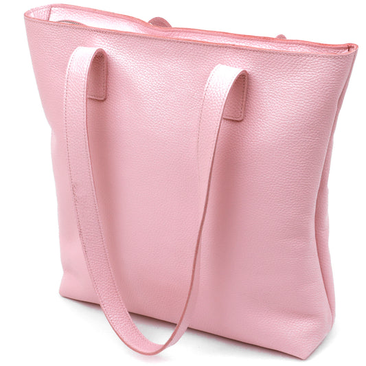 Spacious SHVIGEL Women's Leather Shopper Bag 16356 Pink Made in Ukraine
