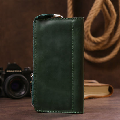 Unisex Vintage Leather Clutch SHVIGEL 16188 Green Natural Leather from Ukraine