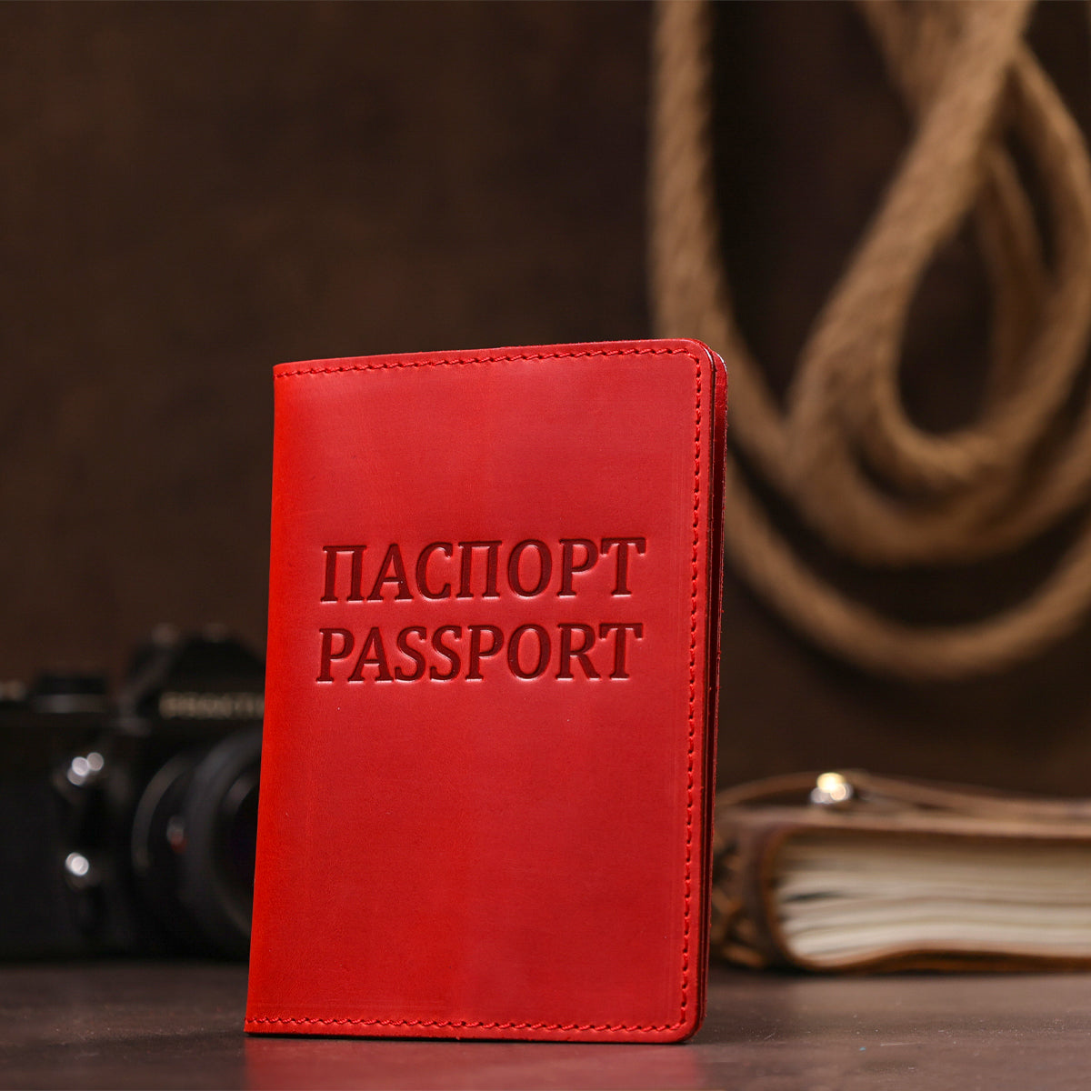 Leather Passport Cover SHVIGEL 13959 Crazy Red - Handmade from Natural Leather